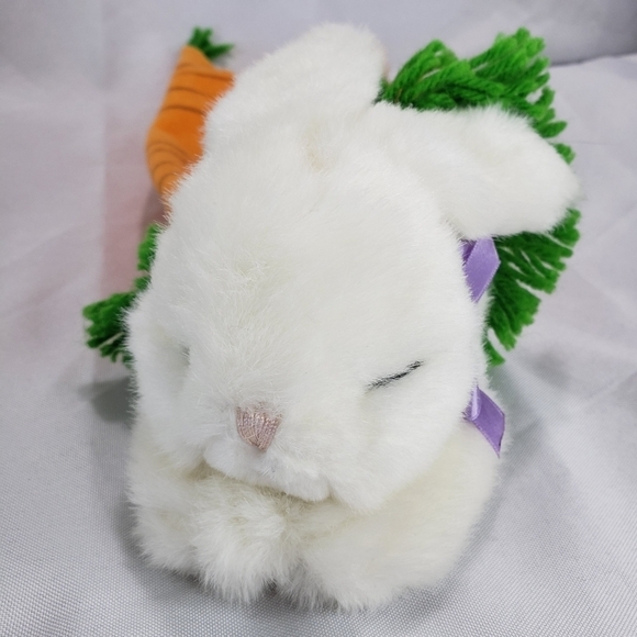 Russ Slumber White Bunny Rabbit In Carrot Plush Stuffed Toy 10 Inch Sleepy Eyes - Picture 9 of 9